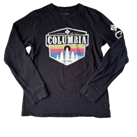 Columbia shirt mens black logo trees long sleeve outdoors cotton Small - Picture 1 of 9